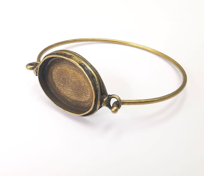 Oval Bracelet Bezel, Resin Cuff Blanks, Cabochon Bases, Mosaic Mountings, Dry flower Frame, Antique Bronze Plated Brass (25x18mm) G28562
