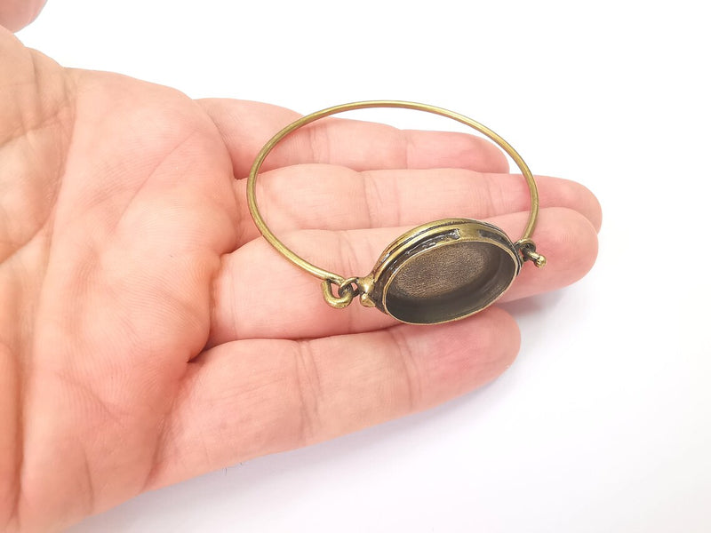 Oval Bracelet Bezel, Resin Cuff Blanks, Cabochon Bases, Mosaic Mountings, Dry flower Frame, Antique Bronze Plated Brass (25x18mm) G28562