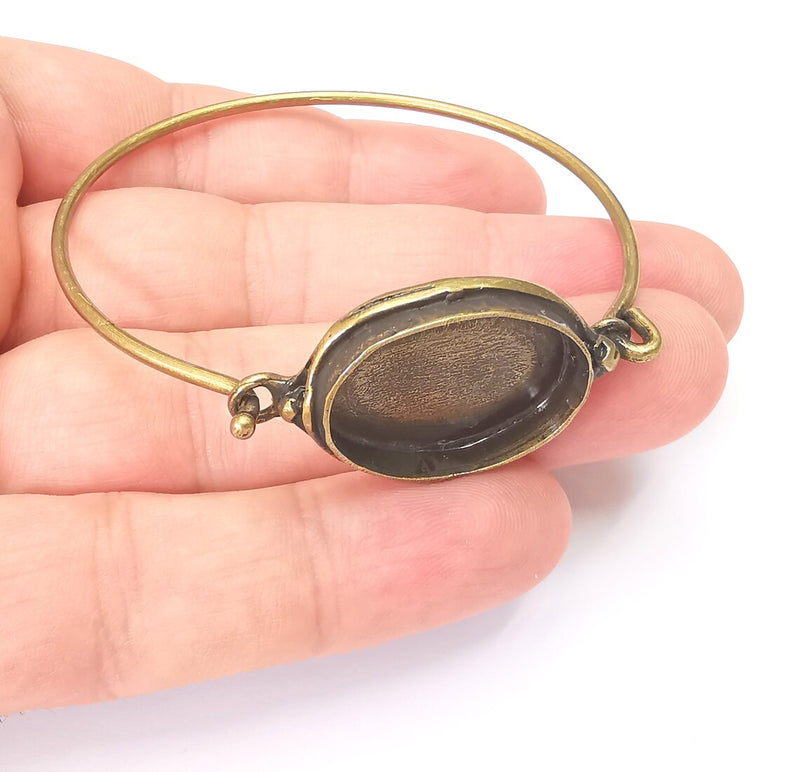 Oval Bracelet Bezel, Resin Cuff Blanks, Cabochon Bases, Mosaic Mountings, Dry flower Frame, Antique Bronze Plated Brass (25x18mm) G28562