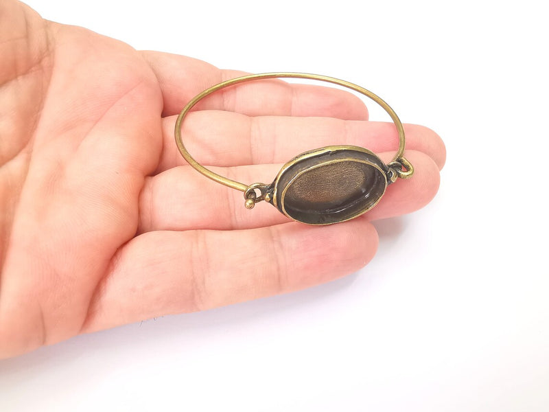 Oval Bracelet Bezel, Resin Cuff Blanks, Cabochon Bases, Mosaic Mountings, Dry flower Frame, Antique Bronze Plated Brass (25x18mm) G28562