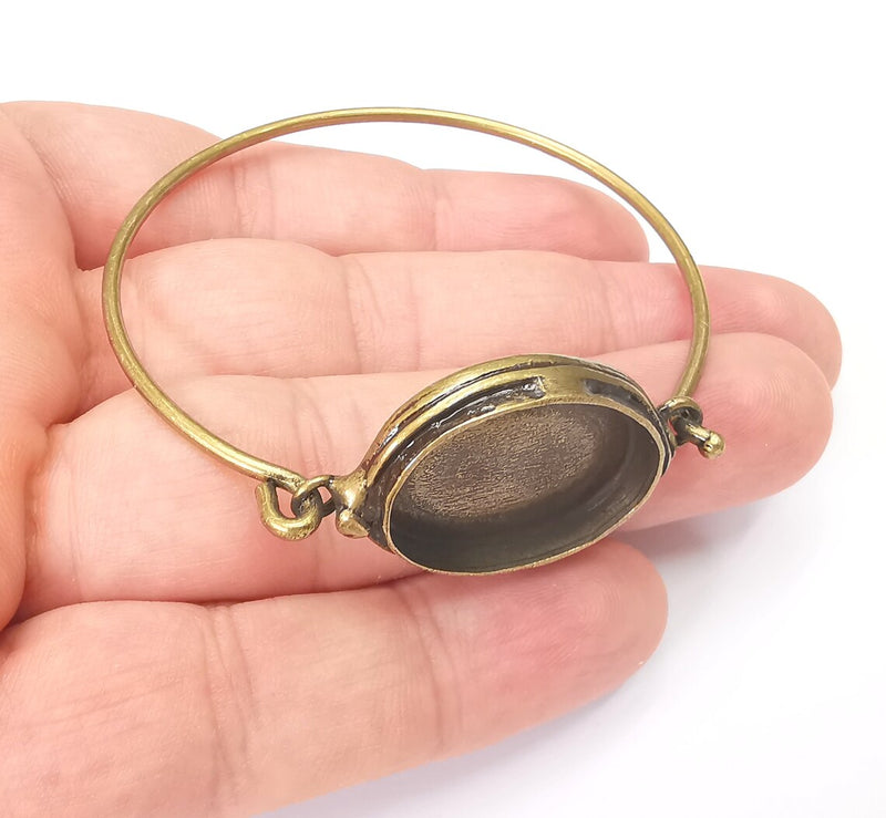Oval Bracelet Bezel, Resin Cuff Blanks, Cabochon Bases, Mosaic Mountings, Dry flower Frame, Antique Bronze Plated Brass (25x18mm) G28562