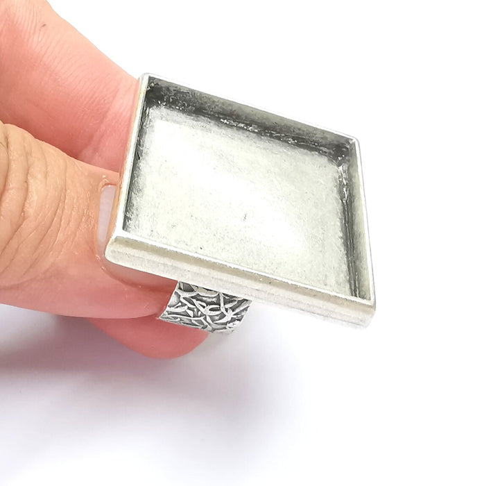 Square Antique Silver Ring Blank Setting, Cabochon Mounting, Adjustable Resin Ring Base Bezel, Inlay Ring Mosaic Ring Bezel (30x30mm) G28616