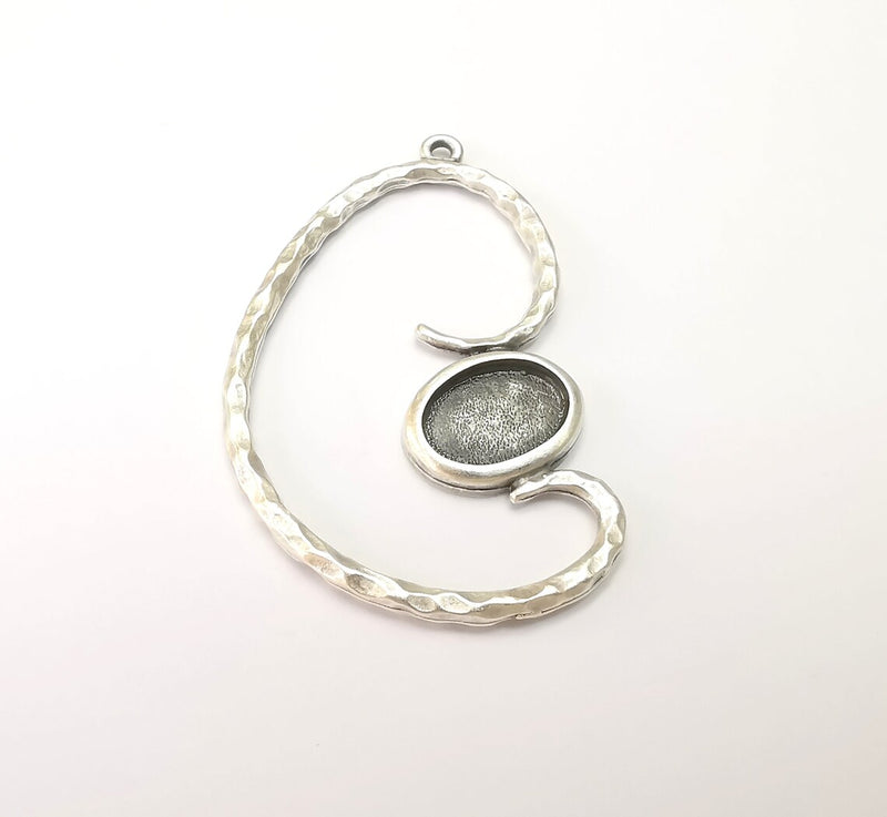 Unique Charms Bezel, Resin Blank, inlay Mounting, Mosaic Frame Cabochon Base Dry Flower Setting, Antique Silver Plated 14x10mm bezel G28840