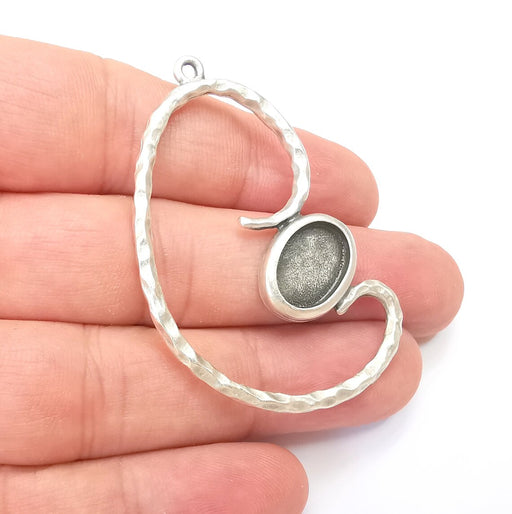 Unique Charms Bezel, Resin Blank, inlay Mounting, Mosaic Frame Cabochon Base Dry Flower Setting, Antique Silver Plated 14x10mm bezel G28840