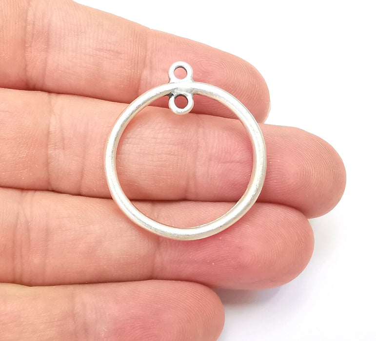 4 Round Circle Charms Connector, Antique Silver Plated Round Charms (32x29mm) G28842