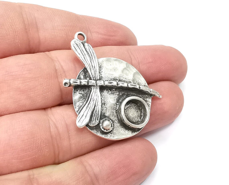 Dragonfly Pendant Bezel, Resin Blank, inlay Mountings, Mosaic Frame, Cabochon Bases, Dry Flower Settings, Antique Silver Plated (8mm) G28861
