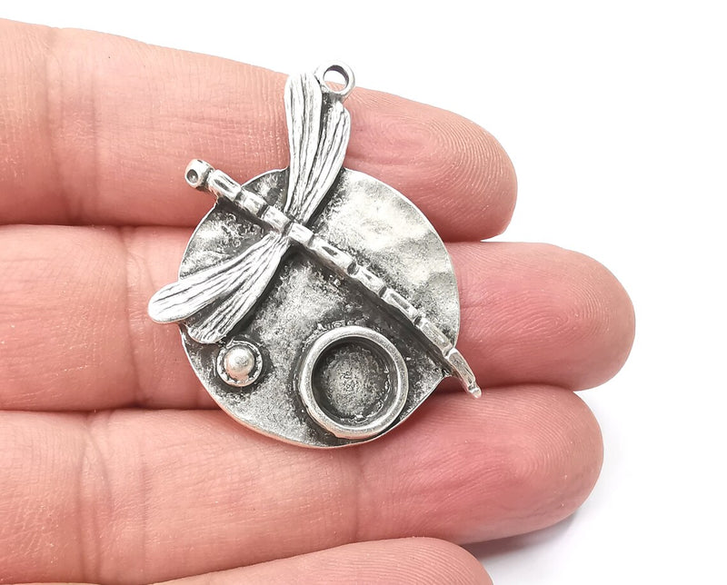 Dragonfly Pendant Bezel, Resin Blank, inlay Mountings, Mosaic Frame, Cabochon Bases, Dry Flower Settings, Antique Silver Plated (8mm) G28861