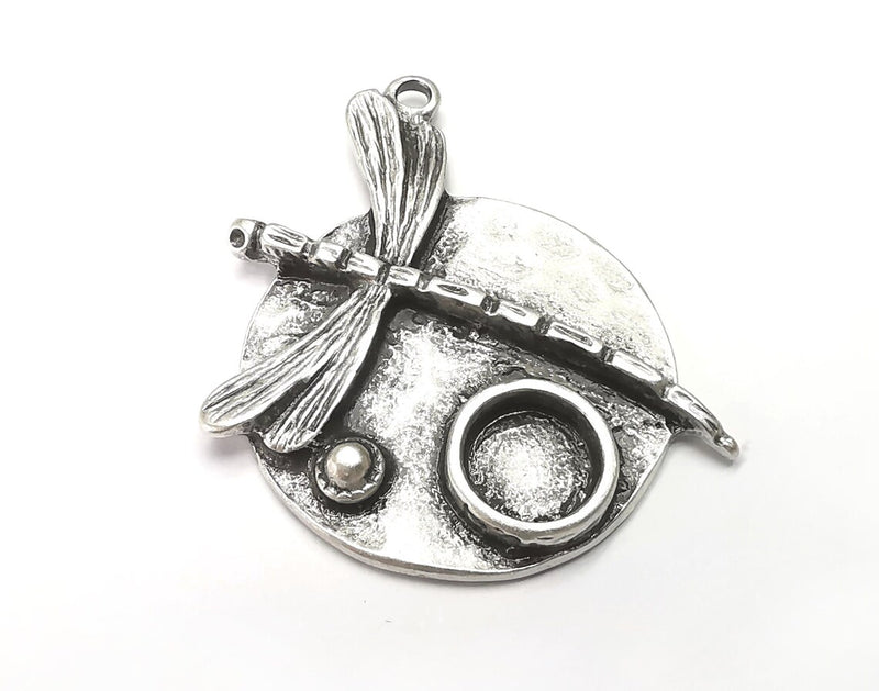 Dragonfly Pendant Bezel, Resin Blank, inlay Mountings, Mosaic Frame, Cabochon Bases, Dry Flower Settings, Antique Silver Plated (8mm) G28861