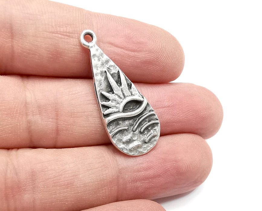 Ocean Sun, Rising Sun, Setting Sun, Antique Silver Plated Sea Sun Charms (34x14mm) G29000