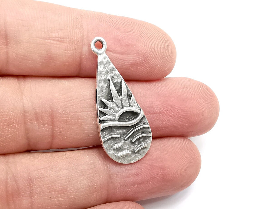 Ocean Sun, Rising Sun, Setting Sun, Antique Silver Plated Sea Sun Charms (34x14mm) G29000