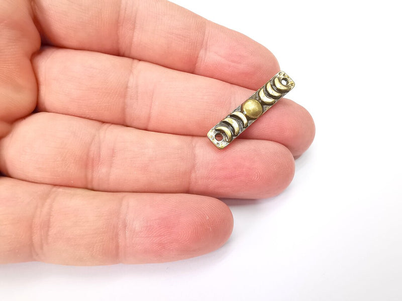 2 Moon Crescent Connector Charms, The Phases of The Moon, Antique Bronze Plated Charms (30x6mm) G29016