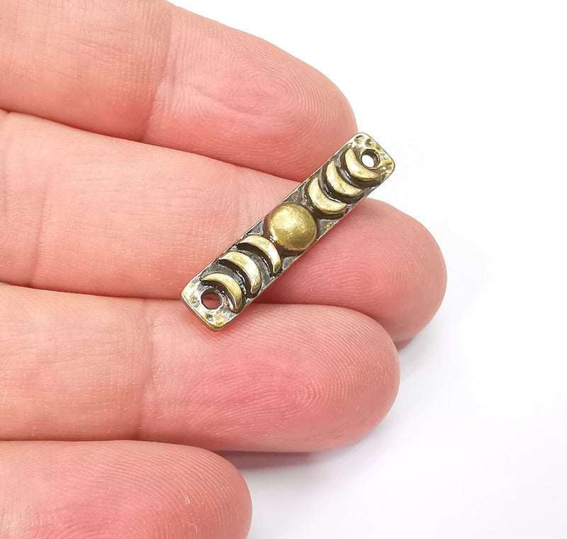 2 Moon Crescent Connector Charms, The Phases of The Moon, Antique Bronze Plated Charms (30x6mm) G29016