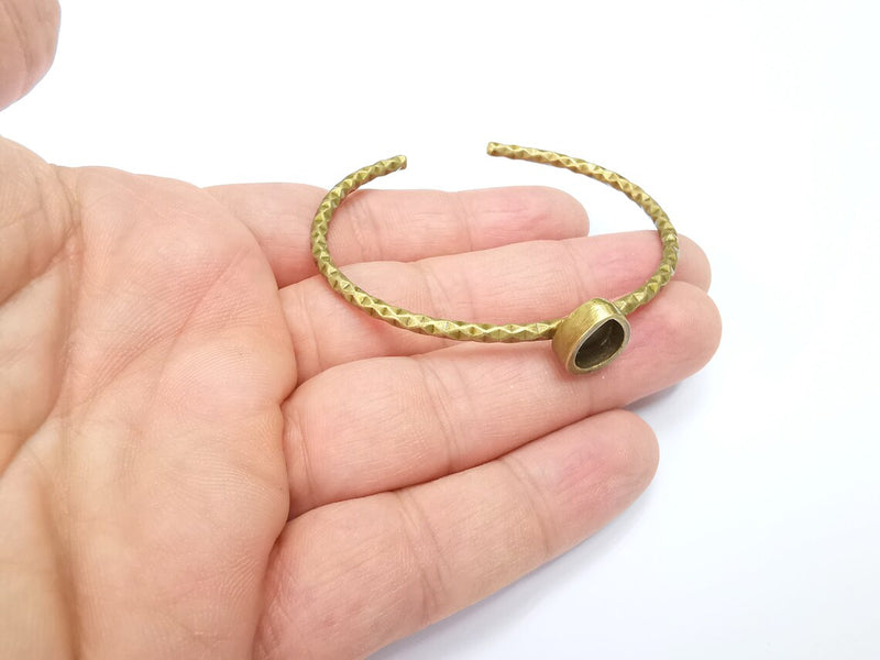 Bracelet Blank Cuff Bezel Resin Cuff inlay Blank Glass Cabochon Base Bezel Hammered Adjustable Antique Bronze Bracelet (10x8mm ) G29237