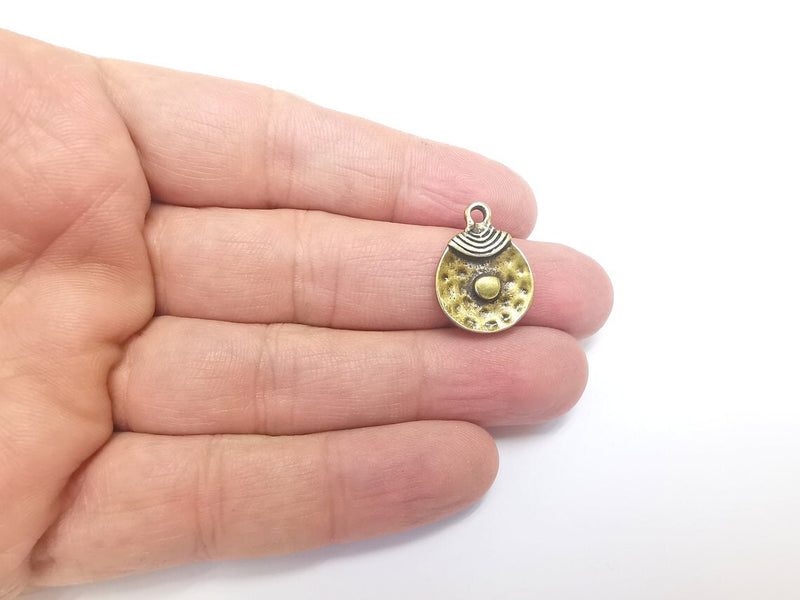 5 Ethnic Disc Charms Antique Bronze Plated Charms (22x17mm) G29721