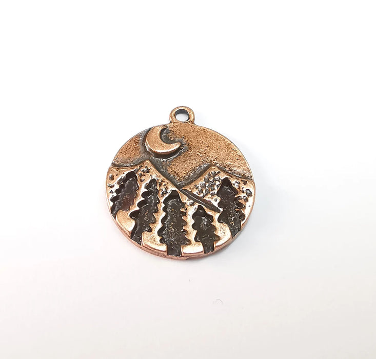 Mountain Tree and Crescent Charms Landscape Tree Moon Charms Pendant Antique Copper Plated Charms (28x24mm) G29726