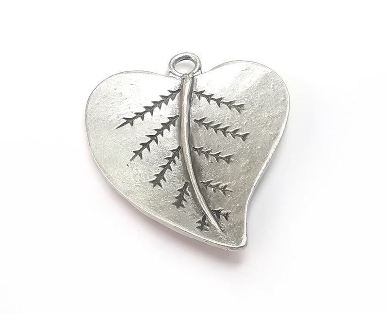 Heart Leaf Charms, Antique Silver Plated Charms (38x33mm) G29731