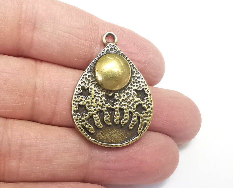 Drop Crown Moon Charms, Antique Bronze Plated Charms (35x24mm) G29742