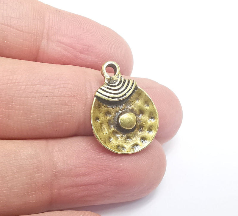 5 Ethnic Disc Charms Antique Bronze Plated Charms (22x17mm) G29721