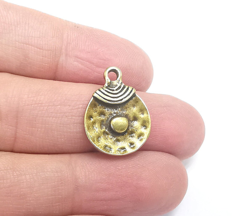 5 Ethnic Disc Charms Antique Bronze Plated Charms (22x17mm) G29721
