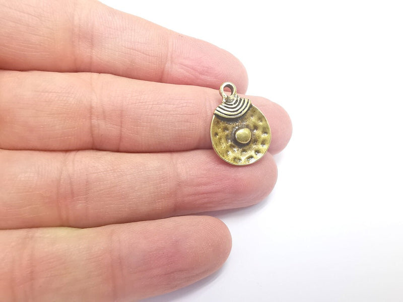 5 Ethnic Disc Charms Antique Bronze Plated Charms (22x17mm) G29721