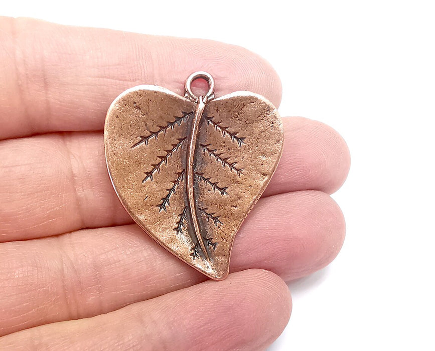 Heart Leaf Charms, Antique Copper Plated Charms (38x33mm) G29739