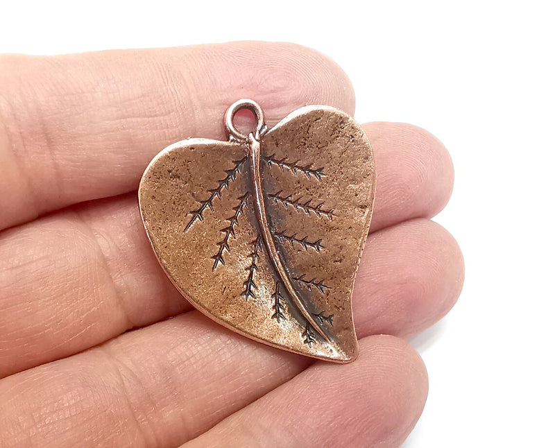 Heart Leaf Charms, Antique Copper Plated Charms (38x33mm) G29739