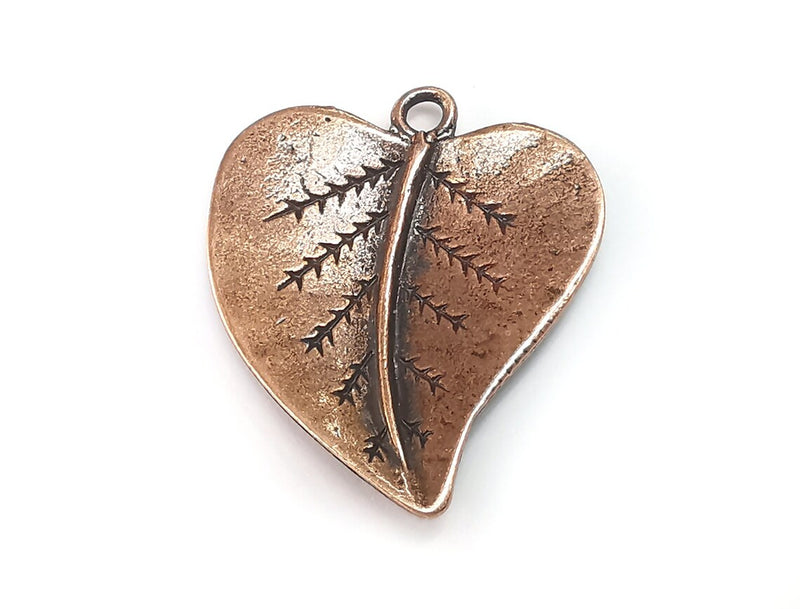 Heart Leaf Charms, Antique Copper Plated Charms (38x33mm) G29739