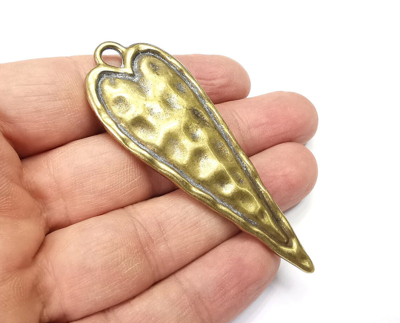 Hammered Long Heart (Double Sided) Pendant Antique Bronze Plated Pendant (76x28mm) G29756