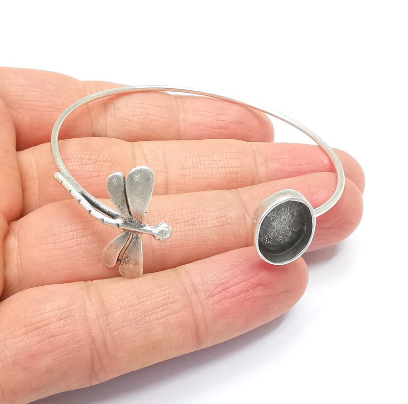 Dragonfly Bracelet Bezel Blank Resin Bezel Cabochon Cuff Base Setting Adjustable Bracelet Antique Silver Plated Brass (14x10mm bezel) G33113
