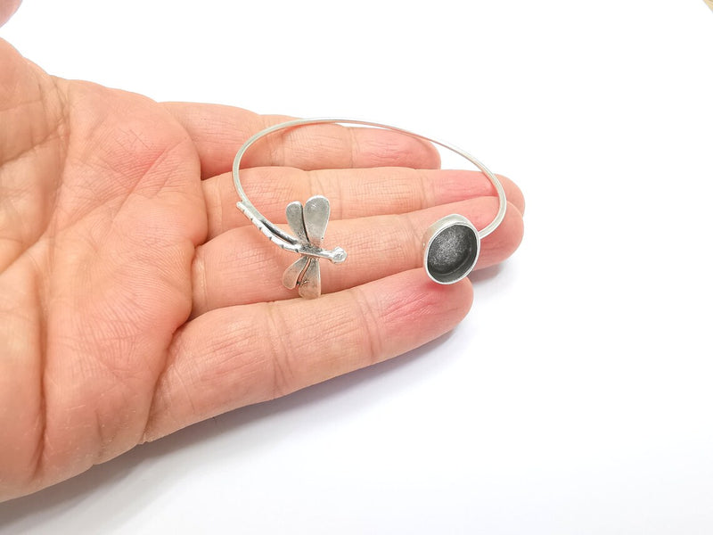 Dragonfly Bracelet Bezel Blank Resin Bezel Cabochon Cuff Base Setting Adjustable Bracelet Antique Silver Plated Brass (14x10mm bezel) G33113