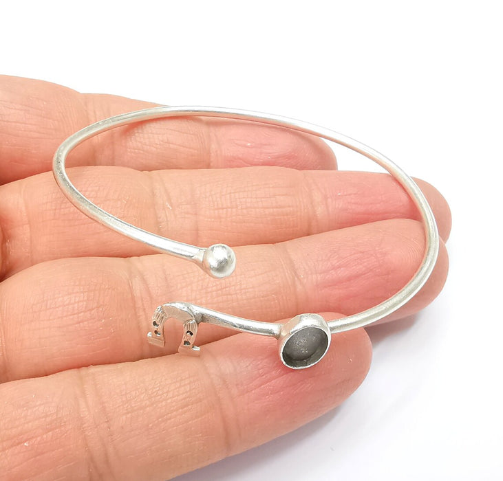 Horseshoe Bracelet Bezel Blank Resin Bezel Cabochon Cuff Base Settings Adjustable Bracelet Antique Silver Plated Brass (9x6mm Bezel) G33156