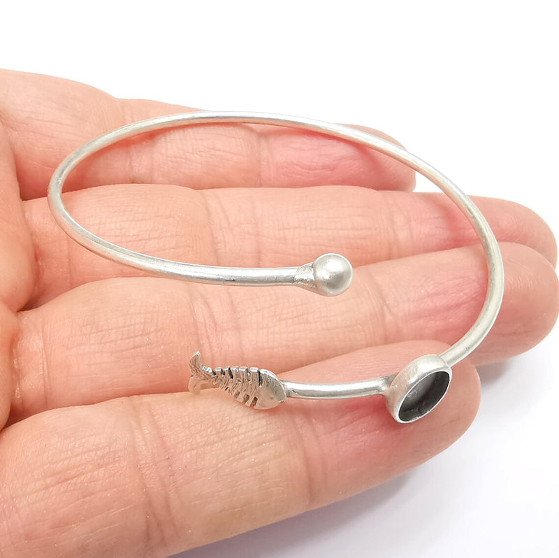 Fish Bracelet Bezel Blank Resin Bezel Cabochon Cuff Base Settings Adjustable Bracelet Antique Silver Plated Brass (9x6mm Bezel) G33161