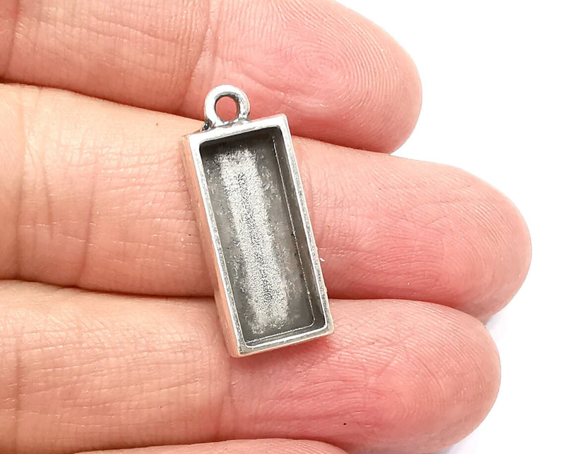 2 Rectangle Pendant Blanks, Resin Bezel Bases, Mosaic 2 Mountings, Dry flower Frame, Polymer Clay base, Antique Silver Plated (20x8mm) G33163