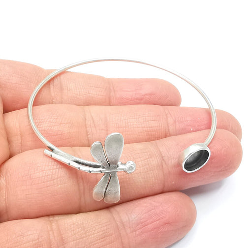 Dragonfly Bracelet Bezel Blank Resin Bezel Cabochon Cuff Base Setting Adjustable Bracelet Silver Plated Brass (8mm Bezel) G33175