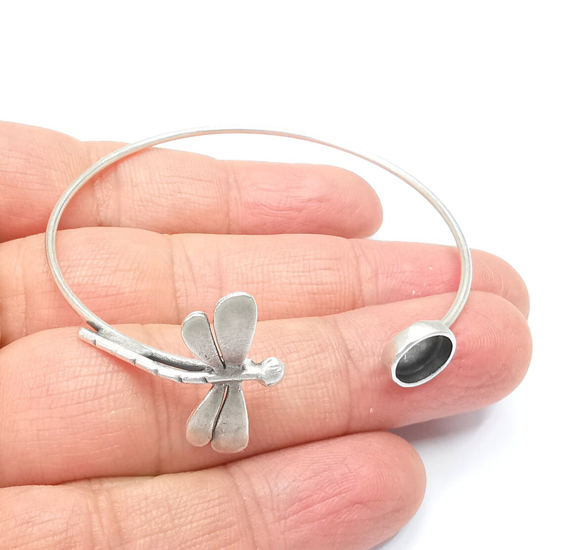 Dragonfly Bracelet Bezel Blank Resin Bezel Cabochon Cuff Base Setting Adjustable Bracelet Silver Plated Brass (8mm Bezel) G33175