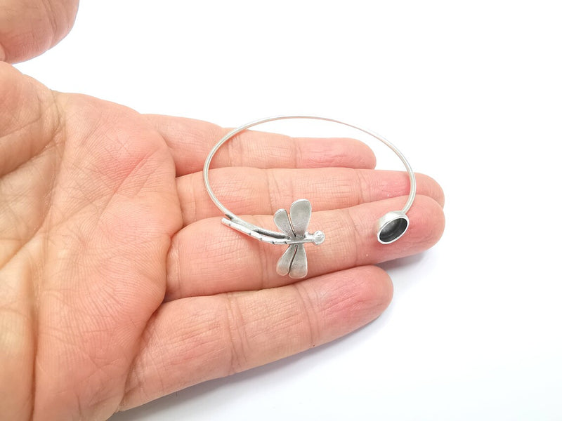 Dragonfly Bracelet Bezel Blank Resin Bezel Cabochon Cuff Base Setting Adjustable Bracelet Silver Plated Brass (8mm Bezel) G33175