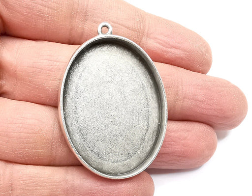 Oval Pendant Blanks, Resin Bezel Bases, Mosaic Mountings, Dry flower Frame, Polymer Clay base, Antique Silver Plated (40x30mm) G33105