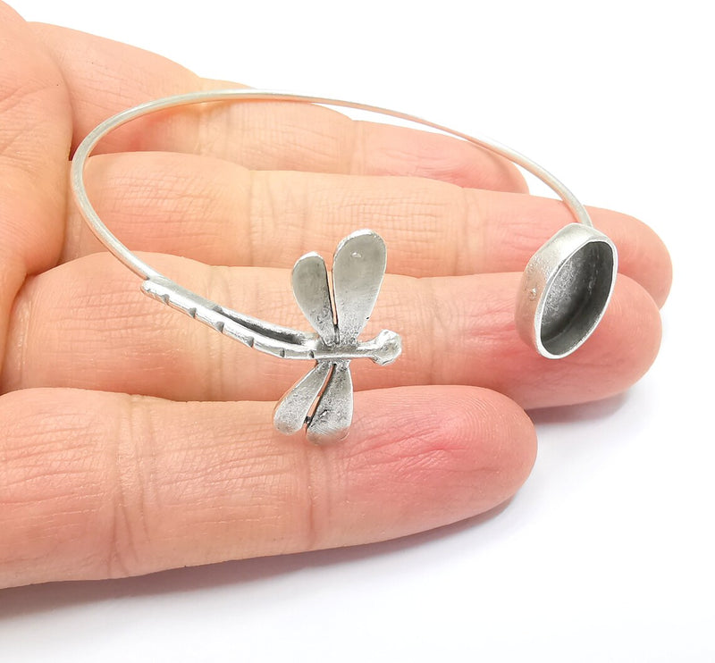 Dragonfly Bracelet Bezel Blank Resin Bezel Cabochon Cuff Base Setting Adjustable Bracelet Antique Silver Plated Brass (14x10mm bezel) G33113