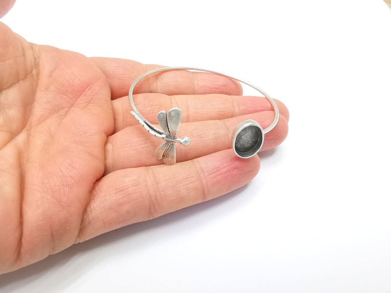 Dragonfly Bracelet Bezel Blank Resin Bezel Cabochon Cuff Base Setting Adjustable Bracelet Antique Silver Plated Brass (14x10mm bezel) G33113
