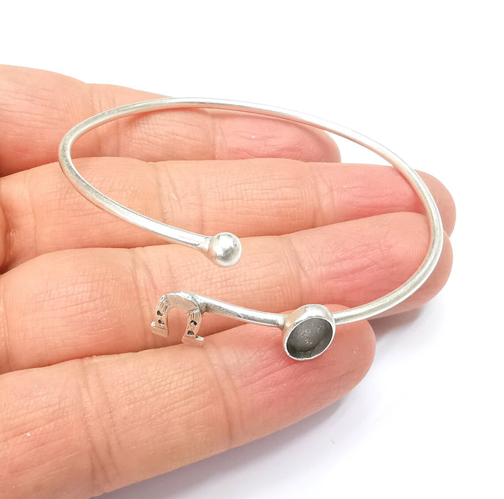 Horseshoe Bracelet Bezel Blank Resin Bezel Cabochon Cuff Base Settings Adjustable Bracelet Antique Silver Plated Brass (9x6mm Bezel) G33156