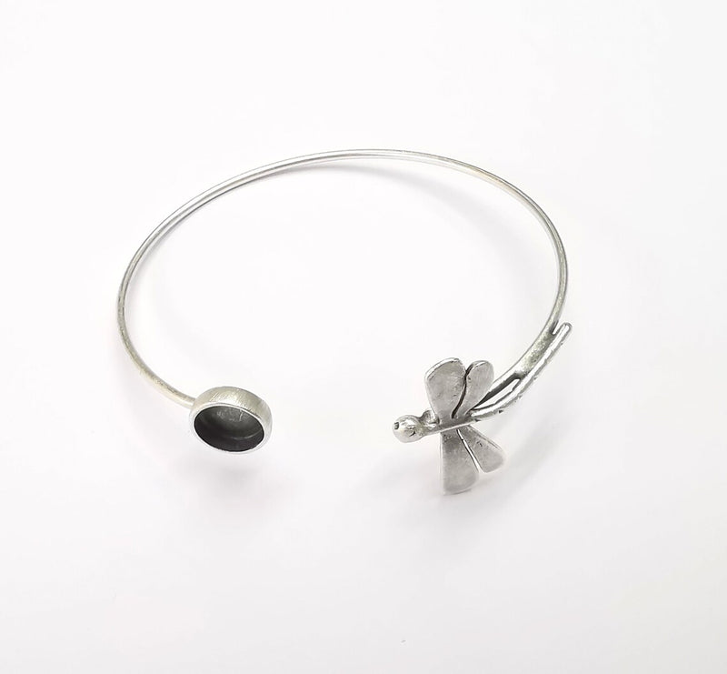 Dragonfly Bracelet Bezel Blank Resin Bezel Cabochon Cuff Base Setting Adjustable Bracelet Silver Plated Brass (8mm Bezel) G33175