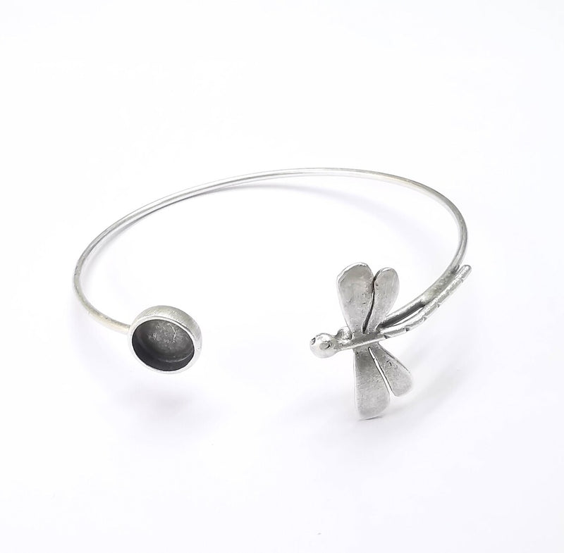 Dragonfly Bracelet Bezel Blank Resin Bezel Cabochon Cuff Base Setting Adjustable Bracelet Silver Plated Brass (8mm Bezel) G33175