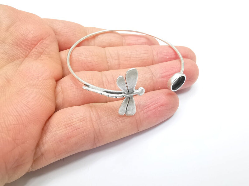 Dragonfly Bracelet Bezel Blank Resin Bezel Cabochon Cuff Base Setting Adjustable Bracelet Silver Plated Brass (8mm Bezel) G33175