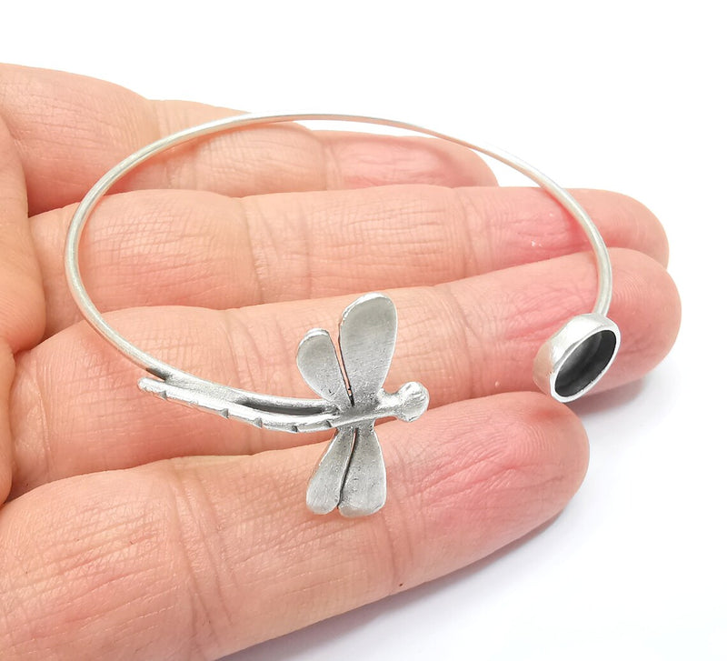 Dragonfly Bracelet Bezel Blank Resin Bezel Cabochon Cuff Base Setting Adjustable Bracelet Silver Plated Brass (8mm Bezel) G33175