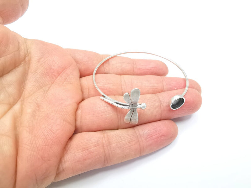 Dragonfly Bracelet Bezel Blank Resin Bezel Cabochon Cuff Base Setting Adjustable Bracelet Silver Plated Brass (8mm Bezel) G33175