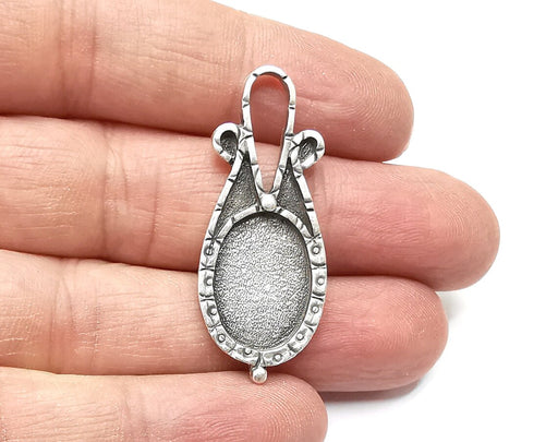 Oval Pendant Blanks, Resin Bezel Bases, Mosaic Mountings, Dry flower Frame, Polymer Clay base, Antique Silver Plated (18x13mm) G33299