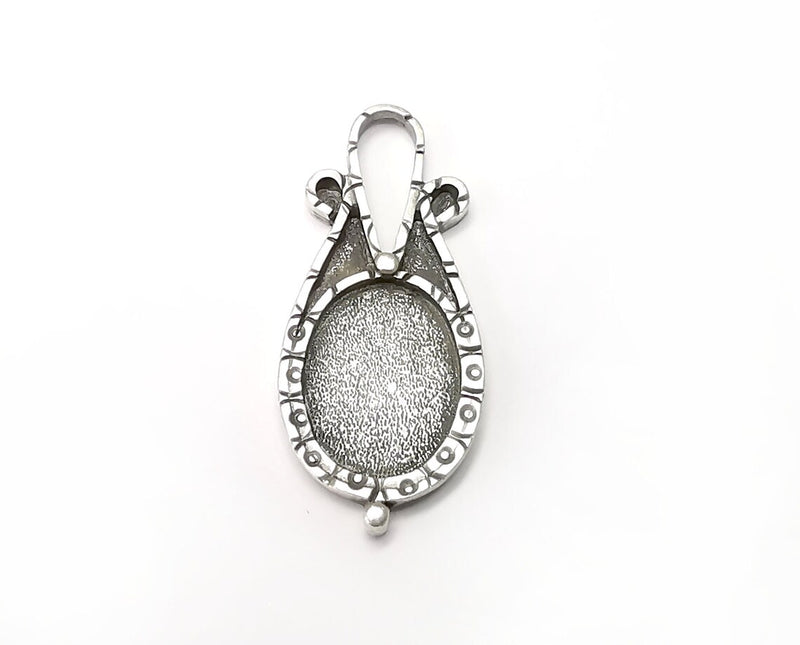 Oval Pendant Blanks, Resin Bezel Bases, Mosaic Mountings, Dry flower Frame, Polymer Clay base, Antique Silver Plated (18x13mm) G33299