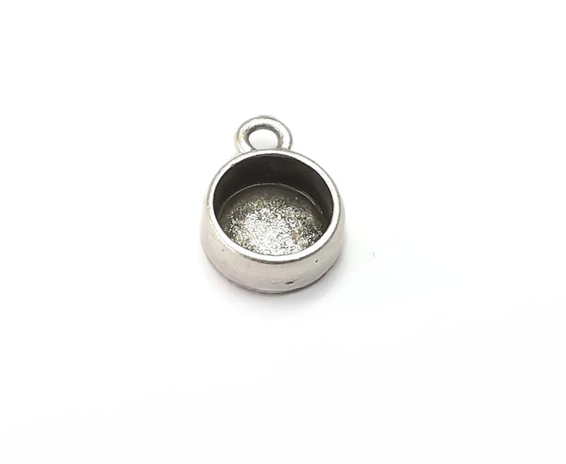 5 Round Pendant Blanks, Resin Bezel Bases, Mosaic Mountings, Dry flower Frame, Polymer Clay base, Antique Silver Plated (8mm) G33301
