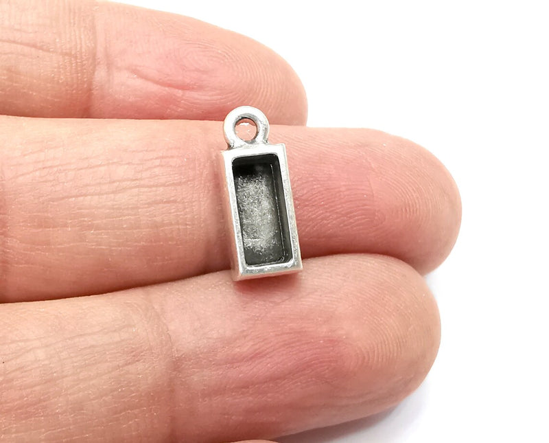 5 Pcs Rectangle Pendant Blanks, Resin Bezel Bases, Mosaic Mountings, Dry flower Frame, Polymer Clay base, Antique Silver Plated (10x4mm) G34465