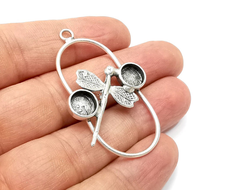 Dragonfly Pendant Blanks, Resin Bezel Bases, Mosaic Mountings, Dry flower Frame, Polymer Clay base, Antique Silver Brass (8mm) G33304